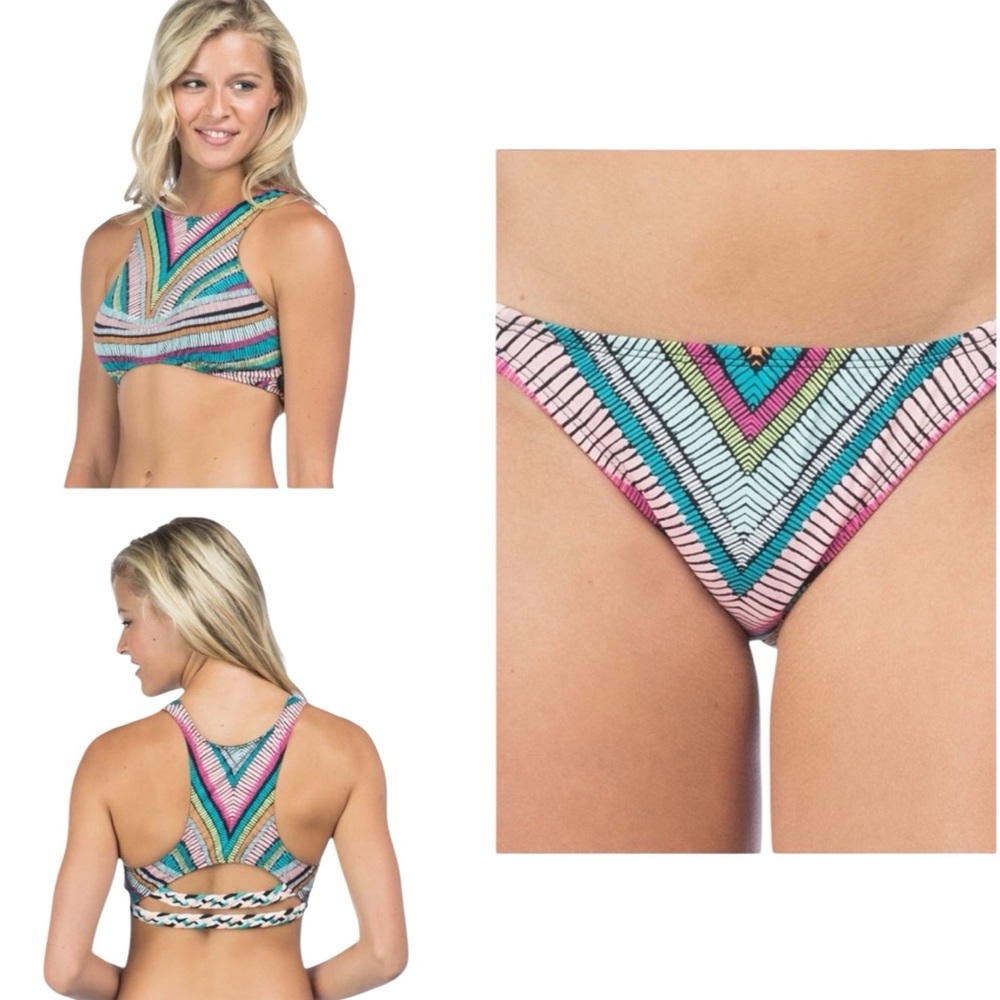 Hobie “Weave Rider” Bralette High Neck Racer Back Bikini Set NWT